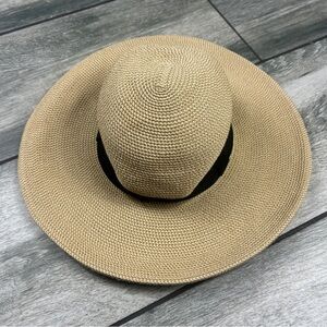 Chic Beige Wide-Brim Hat with Black Band